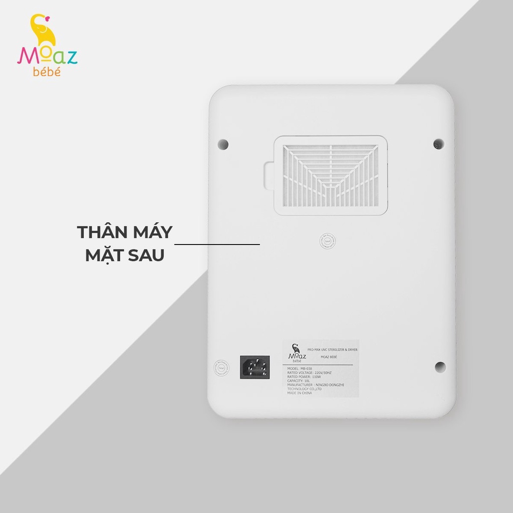 Mặt sau thân máy tiệt trùng sấy khô UVC Moaz bebe MB038